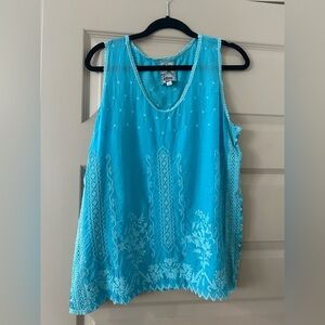 Johnny Was Turquoise Embroidered Tank Top